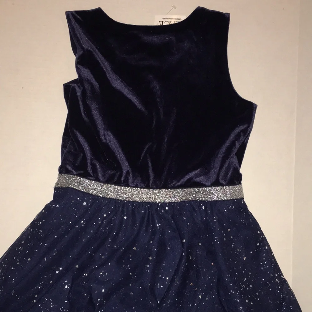 NWT The Children's Place Navy Velvet & Sparkle Tulle Party Dress | size 10/12